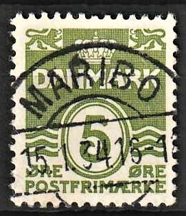 FRIMÆRKER DANMARK | 1933 - AFA 199 - Bølgelinie 5 øre grøn - Lux Stemplet Maribo
